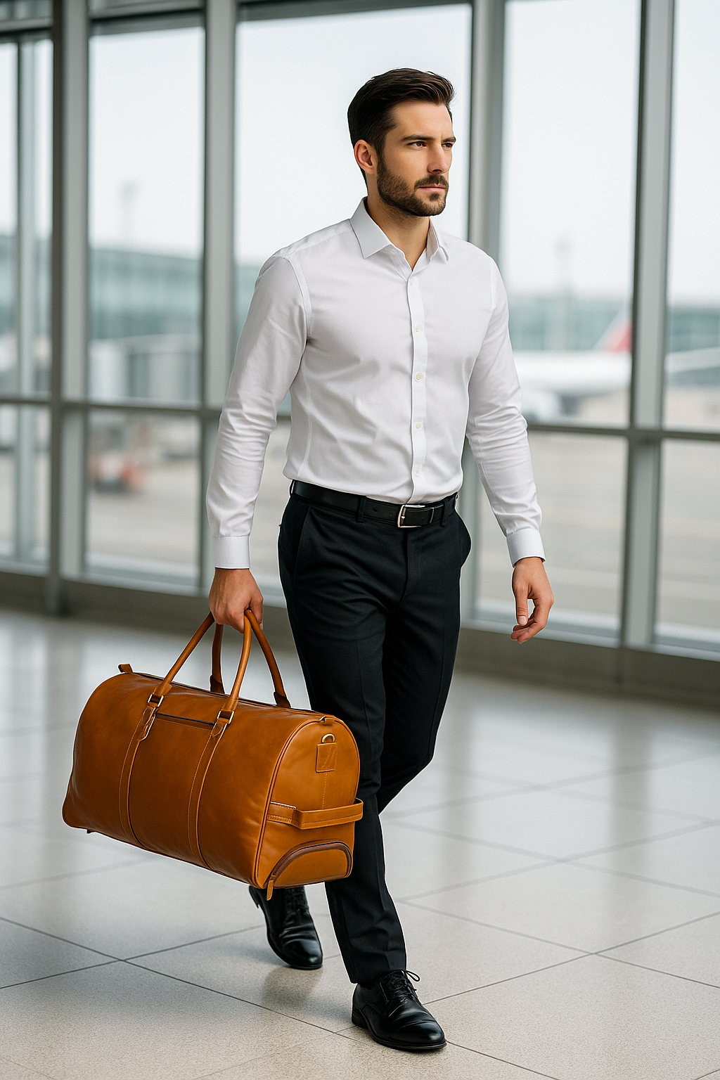 Tan Leather Duffle Trolley Bag 44 Ltr